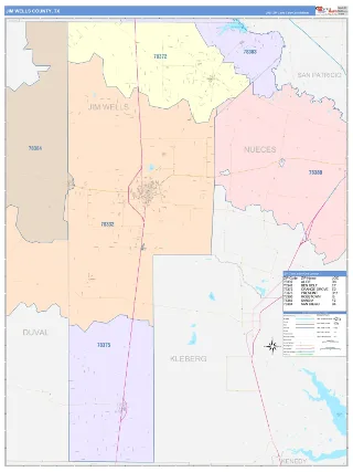 Jim Wells County, TX ColorCast style ZIP Code wall map