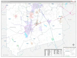 Johnson County, TX Classic style ZIP Code wall map