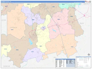 Johnson County, TX ColorCast style ZIP Code wall map