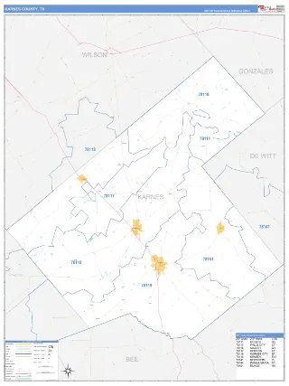 Karnes County, TX Business Reference style ZIP Code wall map