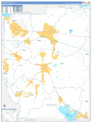 Kaufman County, TX Business Reference style ZIP Code wall map