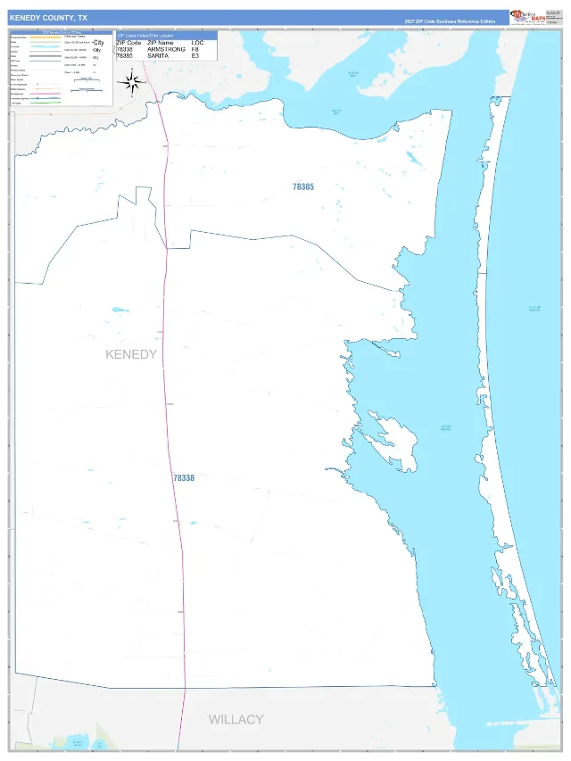 Kenedy County, TX ZIP Code Wall Map, Business Reference style