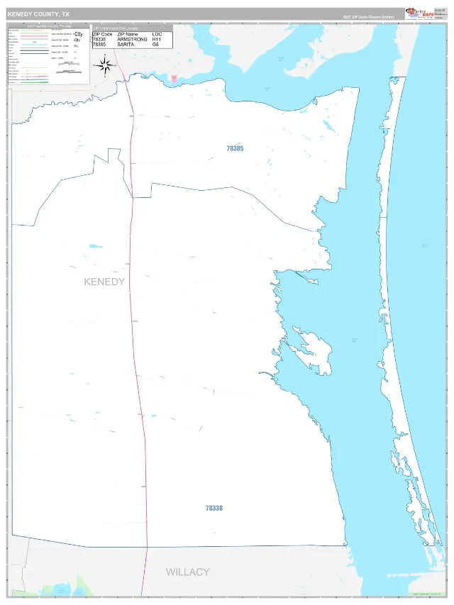 Kenedy County, TX ZIP Code Wall Map, Classic style