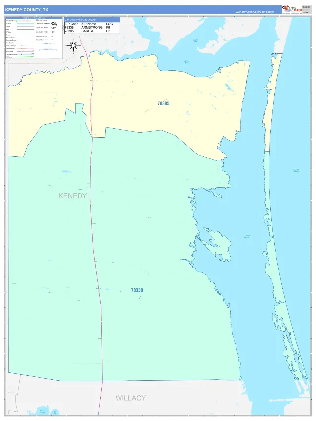Kenedy County, TX ZIP Code Wall Map, ColorCast style