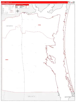 Kenedy County, TX RedLine style ZIP Code wall map