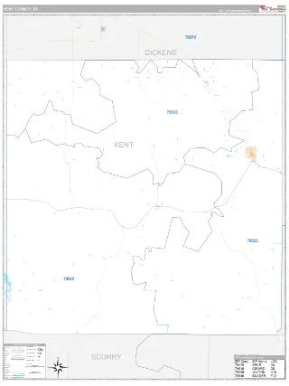 Kent County, TX Classic style ZIP Code wall map