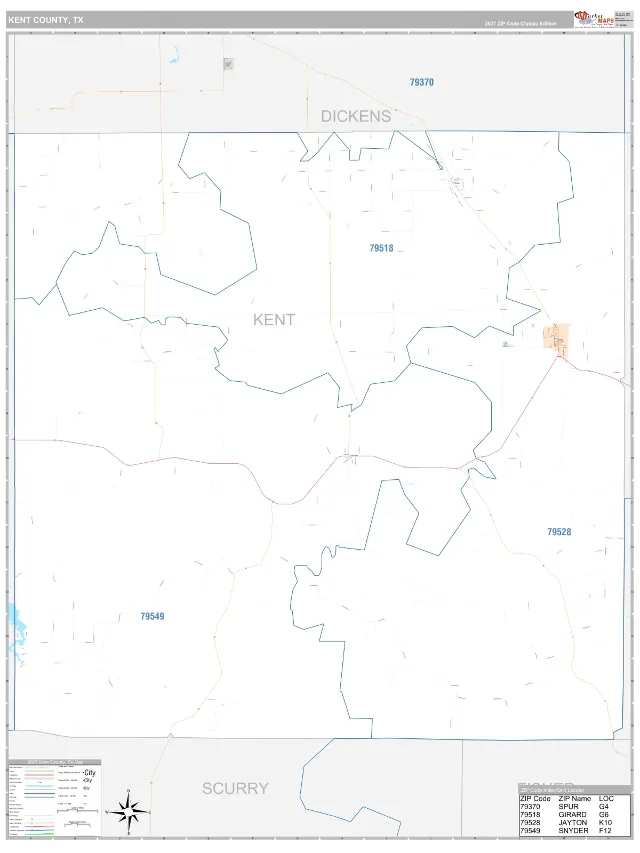 Kent County, TX ZIP Code Wall Map, Classic style