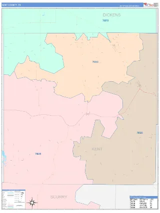 Kent County, TX ColorCast style ZIP Code wall map