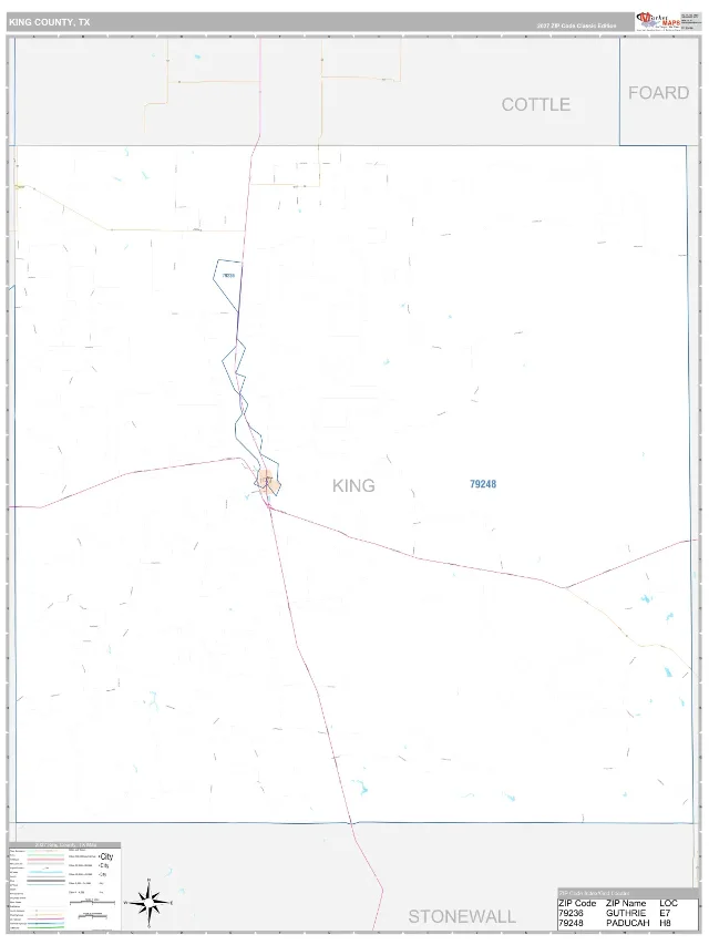 King County, TX ZIP Code Wall Map, Classic style