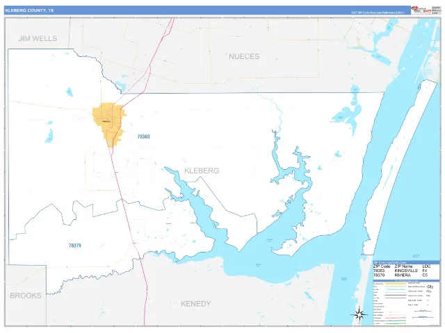 Kleberg County, TX ZIP Code Wall Map, Business Reference style