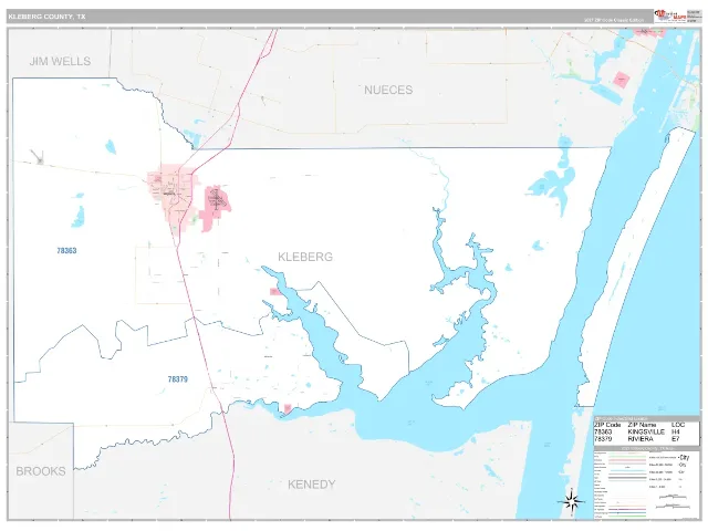 Kleberg County, TX ZIP Code Wall Map, Classic style