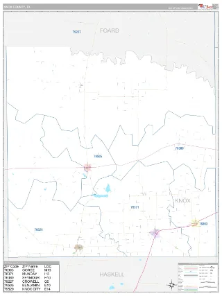 Knox County, TX Classic style ZIP Code wall map