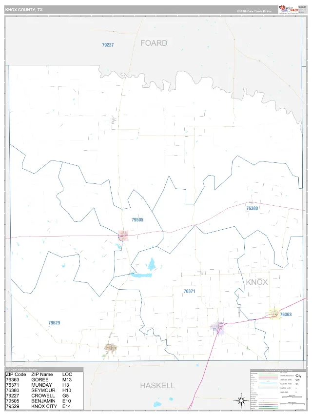 Knox County, TX ZIP Code Wall Map, Classic style