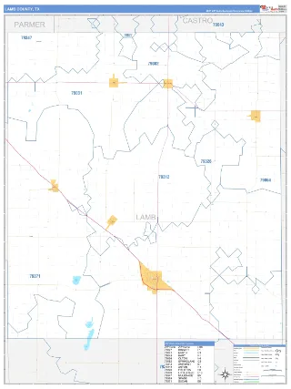 Lamb County, TX Business Reference style ZIP Code wall map