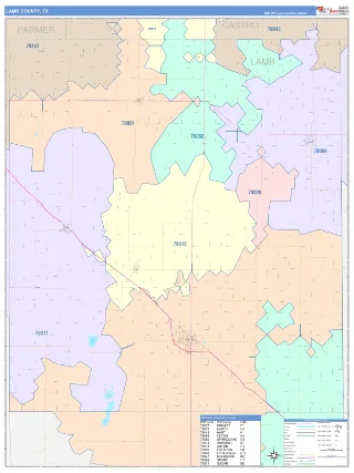 Lamb County, TX ColorCast style ZIP Code wall map