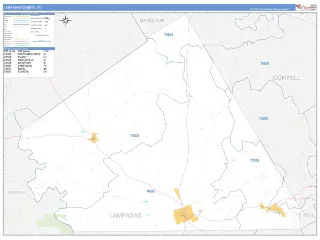 Lampasas County, TX Business Reference style ZIP Code wall map