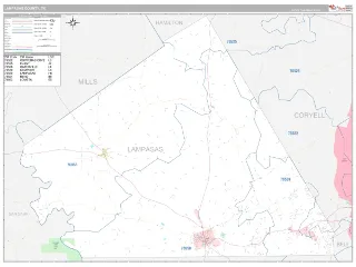 Lampasas County, TX Classic style ZIP Code wall map