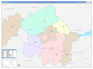 Lee County, TX ColorCast style ZIP Code wall map
