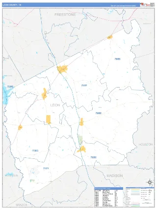 Leon County, TX Business Reference style ZIP Code wall map
