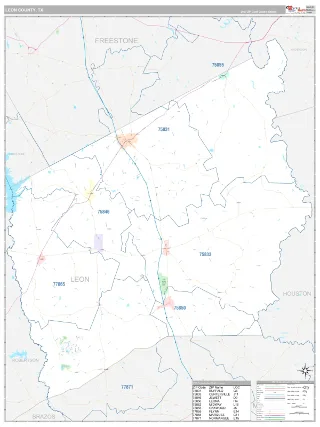 Leon County, TX Classic style ZIP Code wall map