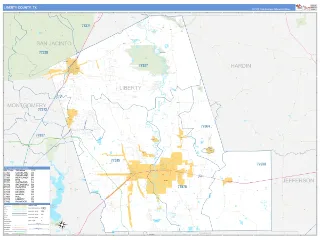 Liberty County, TX Business Reference style ZIP Code wall map