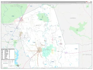 Liberty County, TX Classic style ZIP Code wall map