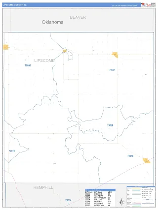 Lipscomb County, TX Business Reference style ZIP Code wall map