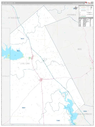 Live Oak County, TX Classic style ZIP Code wall map