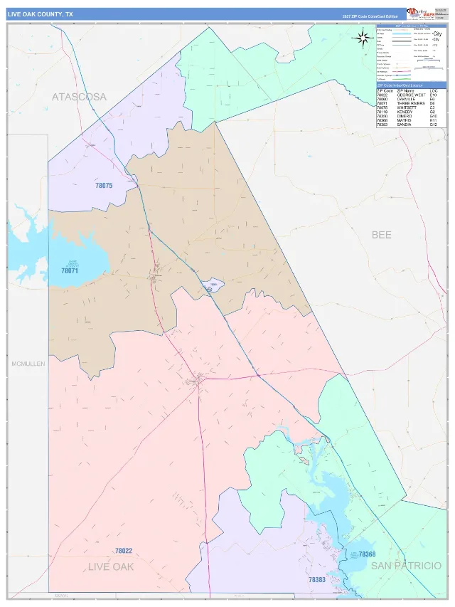 Live Oak County, TX ZIP Code Wall Map, ColorCast style