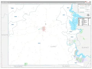 Llano County, TX Classic style ZIP Code wall map