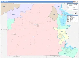 Llano County, TX ColorCast style ZIP Code wall map