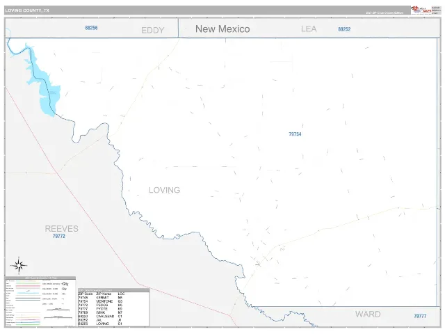 Loving County, TX ZIP Code Wall Map, Classic style