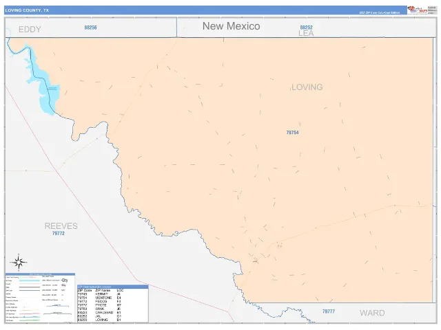 Loving County, TX ZIP Code Wall Map, ColorCast style