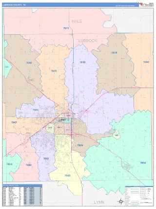 Lubbock County, TX ColorCast style ZIP Code wall map