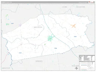 Madison County, TX Classic style ZIP Code wall map