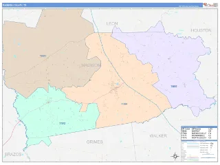 Madison County, TX ColorCast style ZIP Code wall map