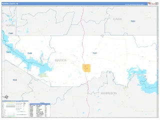 Marion County, TX Business Reference style ZIP Code wall map