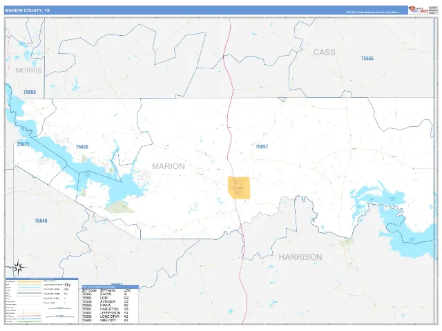 Marion County, TX ZIP Code Wall Map, Business Reference style