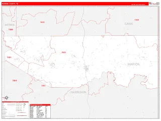 Marion County, TX RedLine style ZIP Code wall map