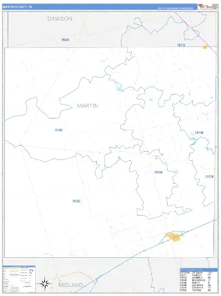 Martin County, TX Business Reference style ZIP Code wall map