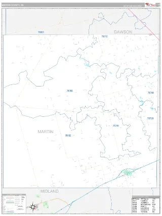 Martin County, TX Classic style ZIP Code wall map