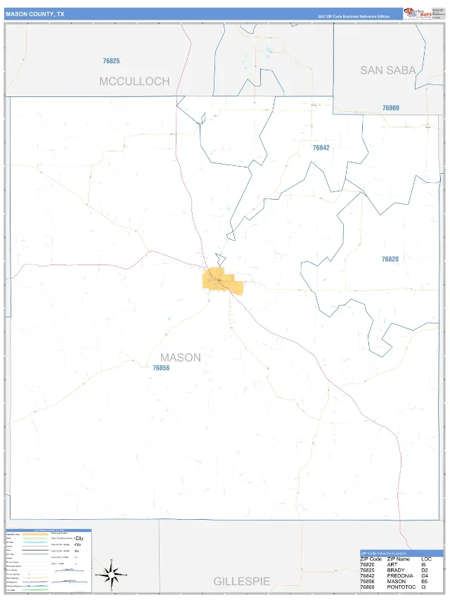 Mason County, TX ZIP Code Wall Map, Business Reference style