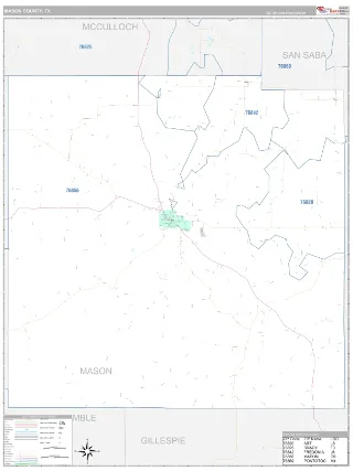 Mason County, TX Classic style ZIP Code wall map