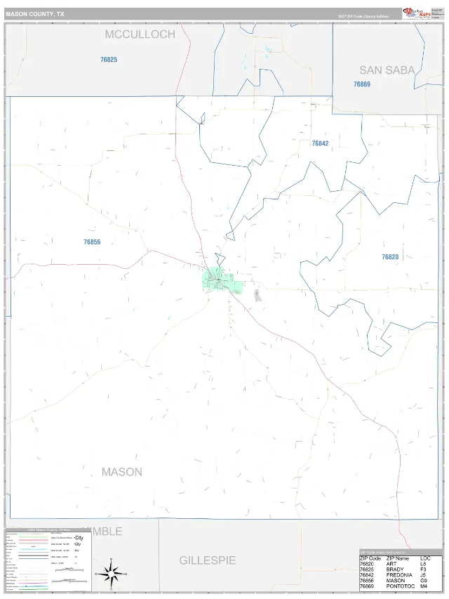Mason County, TX ZIP Code Wall Map, Classic style