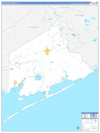 Matagorda County, TX Business Reference style ZIP Code wall map