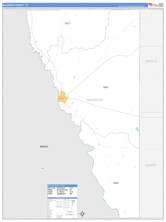 Maverick County, TX ZIP Code Wall Map, Business Reference style