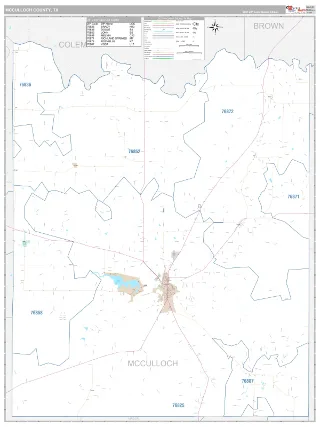 McCulloch County, TX Classic style ZIP Code wall map