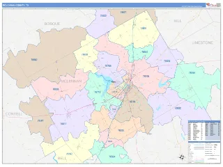 McLennan County, TX ColorCast style ZIP Code wall map