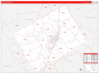 McLennan County, TX RedLine style ZIP Code wall map
