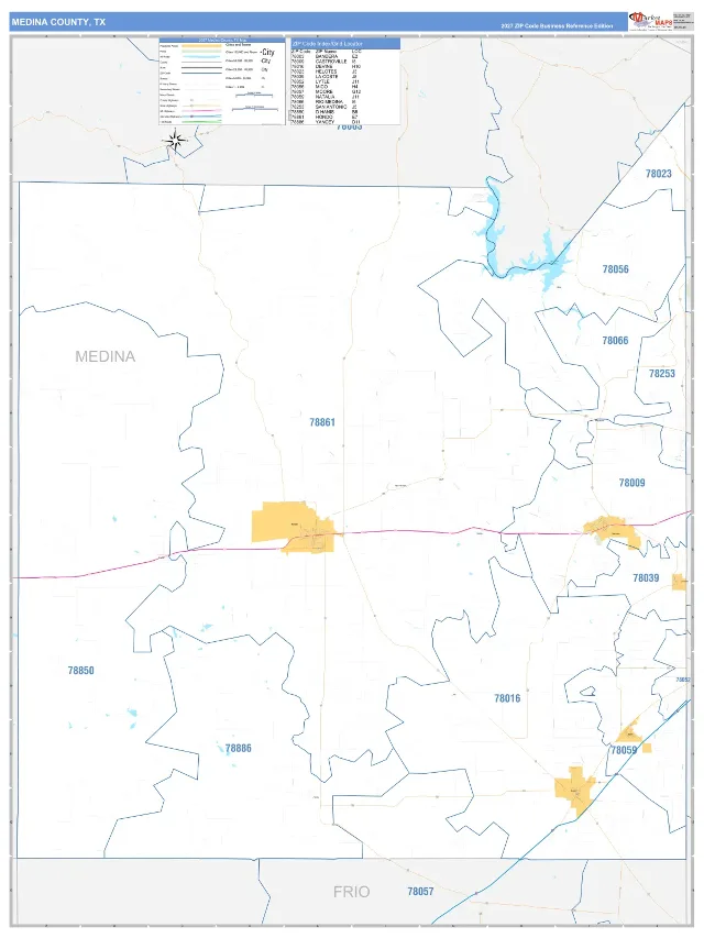 Medina County, TX ZIP Code Wall Map, Business Reference style